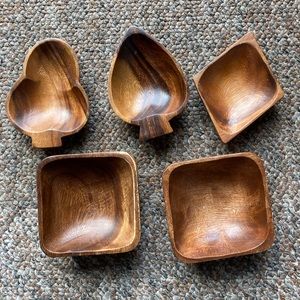 Lot Of 5 Vintage Wooden Trinket Snack Nut Bowls - MCM Decor wood